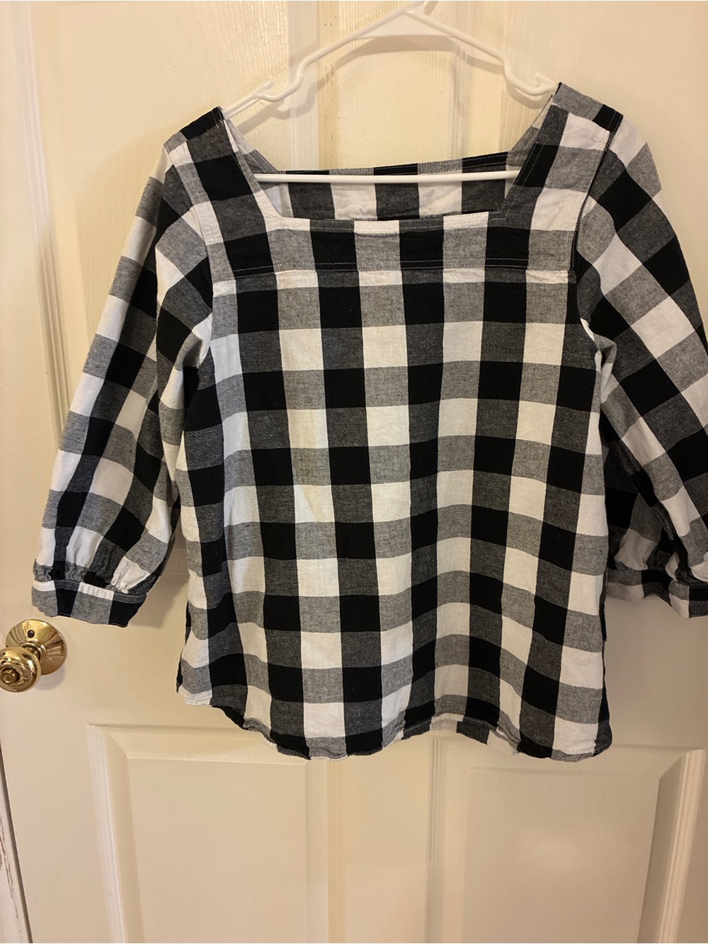 Time and Tru Black & White Buffalo Check Square Neck Tunic